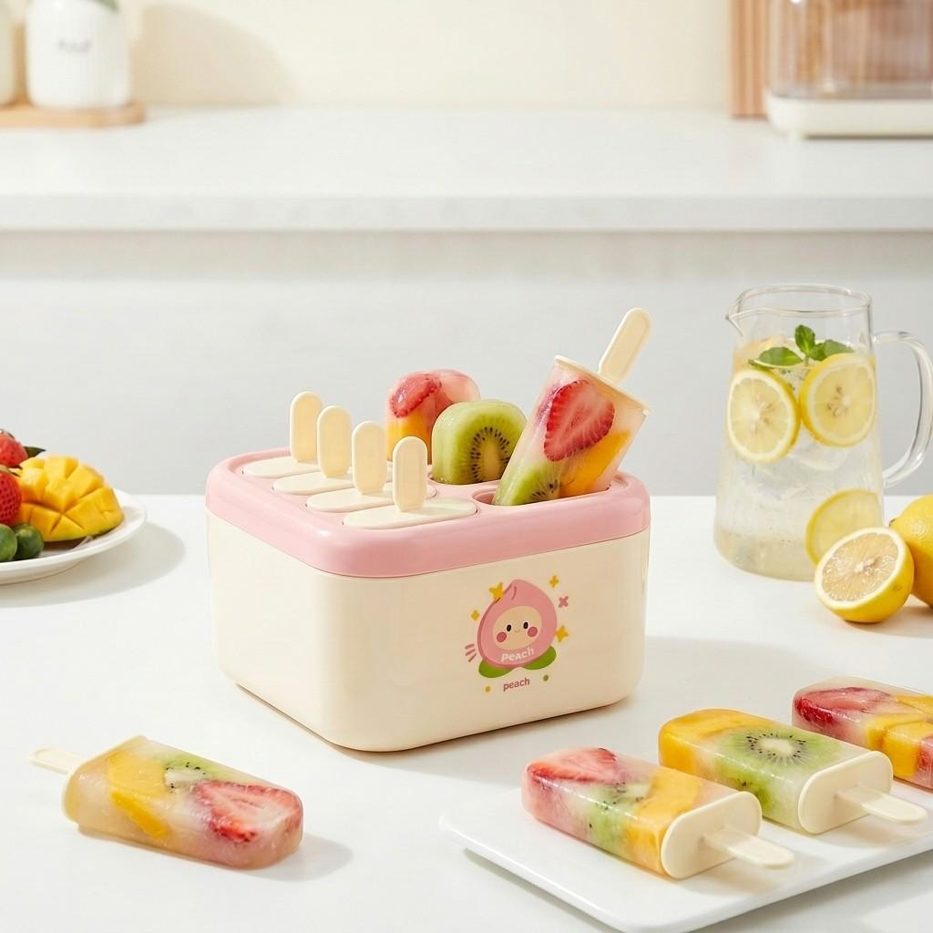 8-Grid Plastic Popsicle Molds Reusable Ice Pop Mold with Lid Sticks Double Layer Ice Cream Maker Tray DIY Ice Mold for Kids
