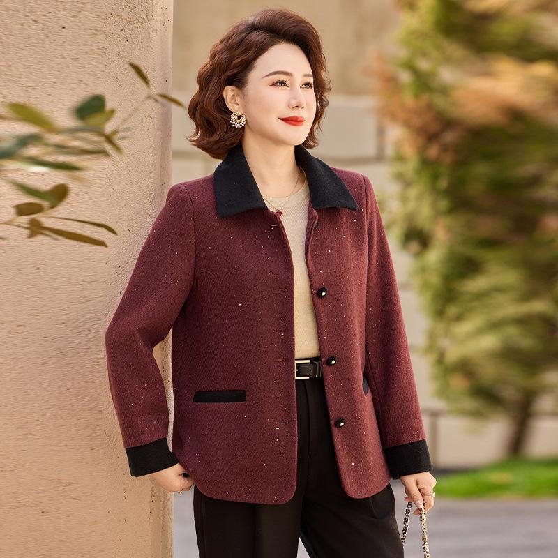 Women's Spring Woolen Lapel Coat - Stylish Thin Cardigan for Mothers