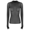 Womens Glossy Sheer Long Sleeve Top Slim Fit Stretchy Pullover Round Neck Nightclub Glamorous Clubwear
