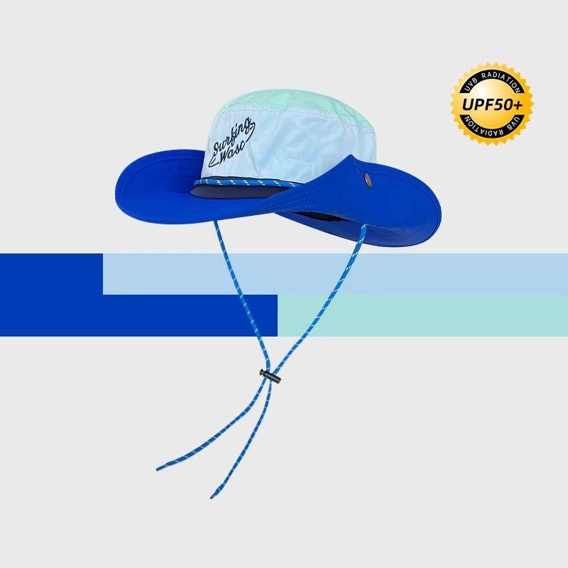 

Outdoor Hiking Hiking Surf Cap Big Head Circumference Quick-Drying Waterproof Bucket Hat Retro Color Matching Sun Protection Sun Hat Light blue blue (tarpaulin) Free size (56-58cm)