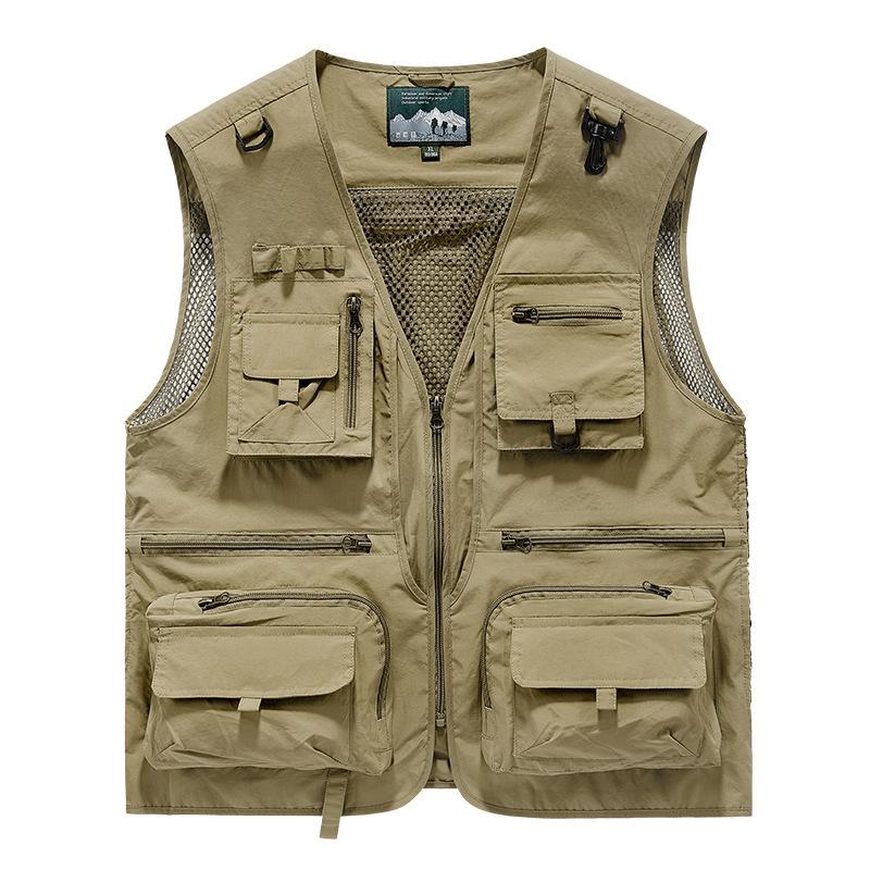 Colete Utilitário Multibolsos com Fecho de Zíper e Aba, Argolas D Ajustáveis, Forro de Malha Respirável, Múltiplas Opções de Cores