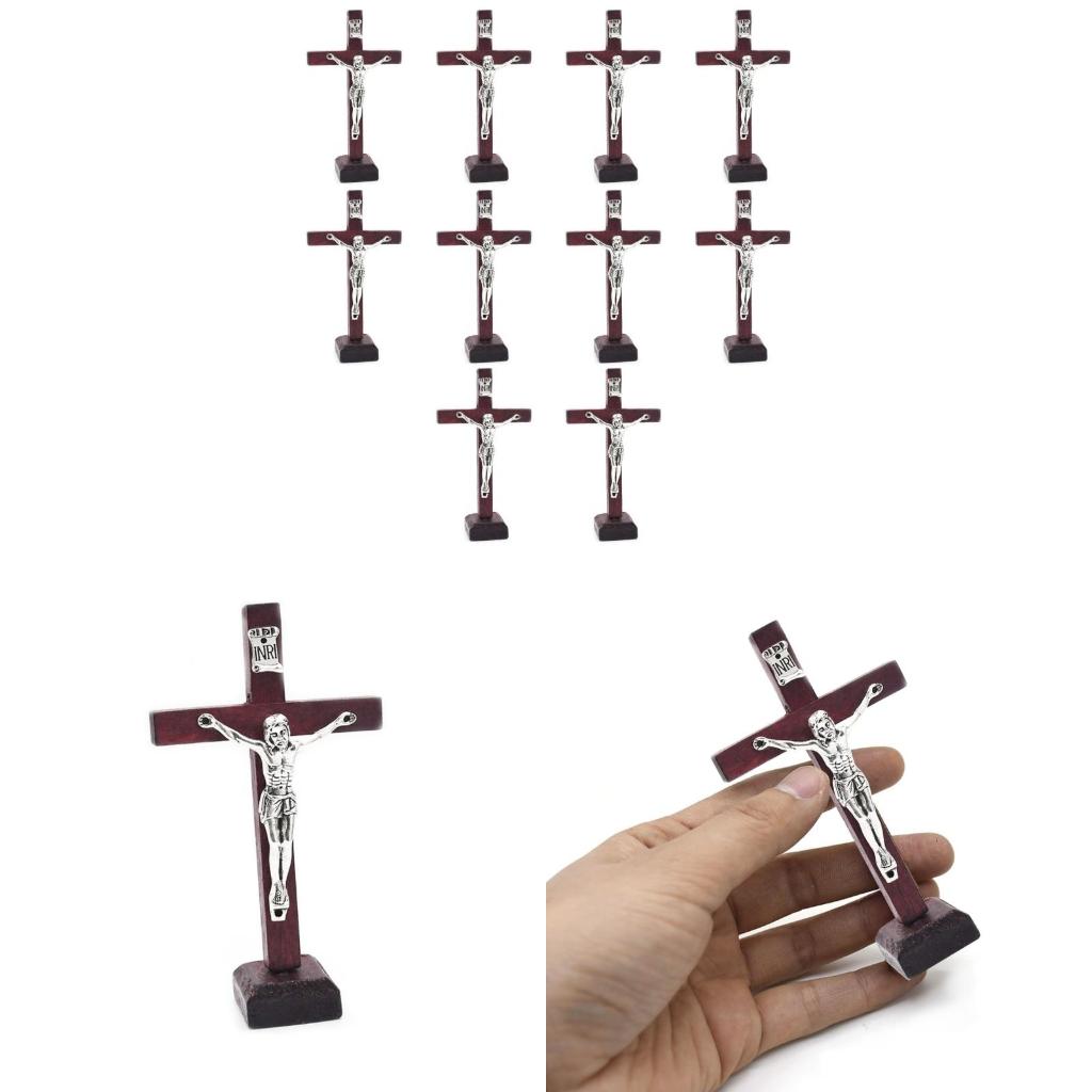 10pcs Wooden Ornament Tabletop Ornament Standing Crucifix Decoration