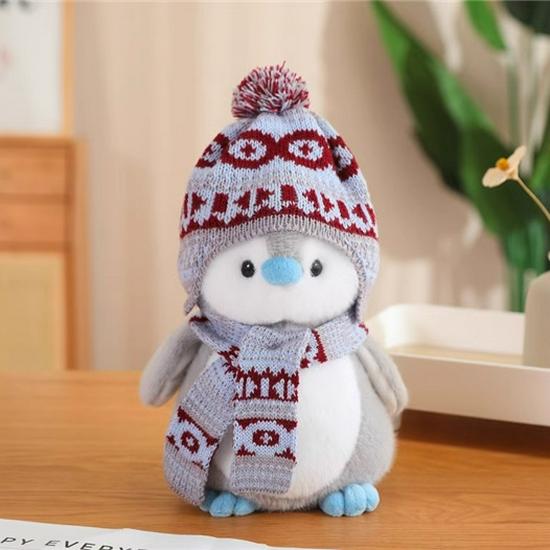 Japanese Penguin Plush Toy with Cute Christmas Scarf and Hat