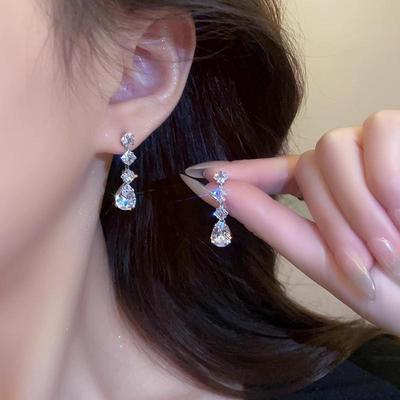 French Diamond Water Drop Zirconia Stud Earrings - 2025 Trendy Starry Sky Light Luxury Style