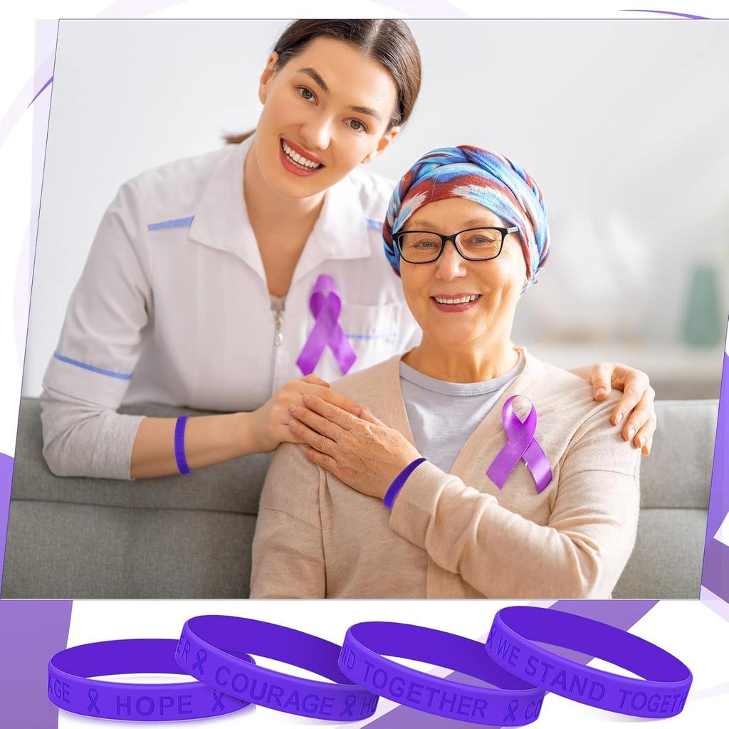 Kigeli 100 Pcs Purple Ribbon Awareness Silicone Bracelets for Suicide Prevention Alzheimer Pancreatic Epilepsy Domestic Violence Overdose Lupus