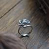 Retro Lotus Flower Adjustable Open Ring For Women Punk Gothic Edgy Jewelry Silver Color Vintage Alloy Accessories Elegant Gift