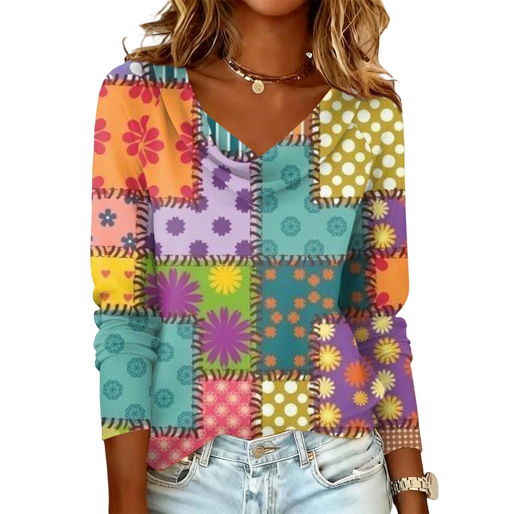 Ladies' Plaid Printed Casual and Fashionable Long Sleeved Pullover Top