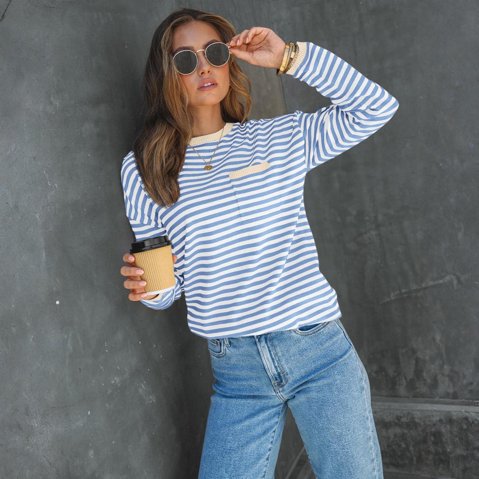 

Women s Striped Fashion Long-sleeved Top XL