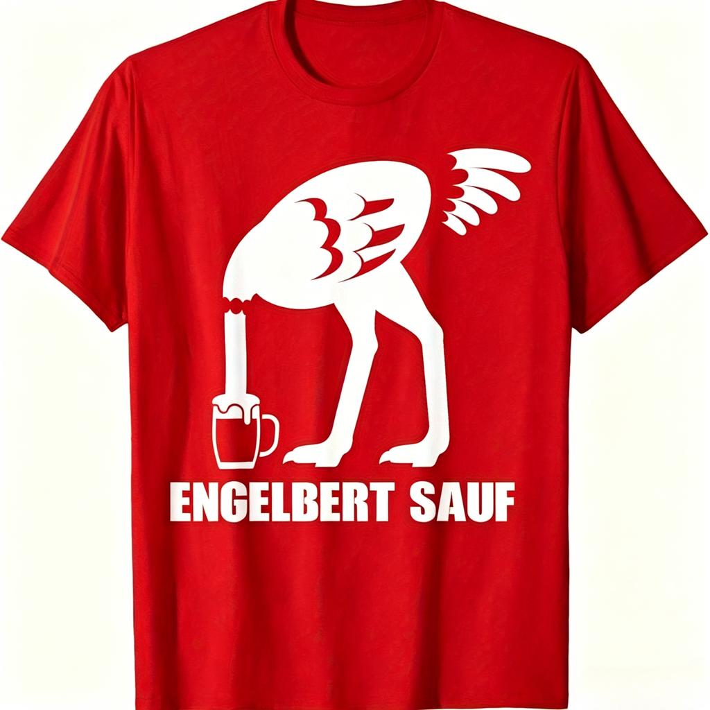 Gerunisex Humor Strauß Bierkrug Aufdruck T-Shirt Engelbert Sauf Lustiger Vogel Trink Tee Unisex Unisex Bar Party Tägliche Kleidung Oberteile