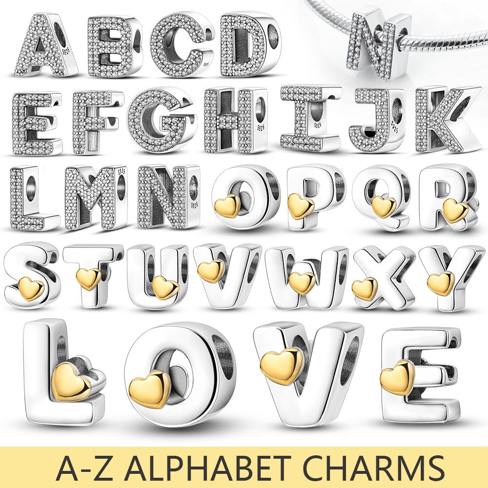 Copper Metal A-Z Alphabet Charm Bead Components Compatible With Authentic Original Bangle Bracelet High Quality Fine Jewelry Do It Yourself Bead