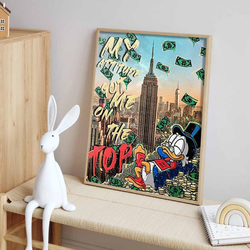 5D DIY Diamantmalerei Kits für Erwachsene, Donald Duck, der Geld verdient, Vollrund Kristall Diamant Kits für Anfänger zur Heimwanddekoration