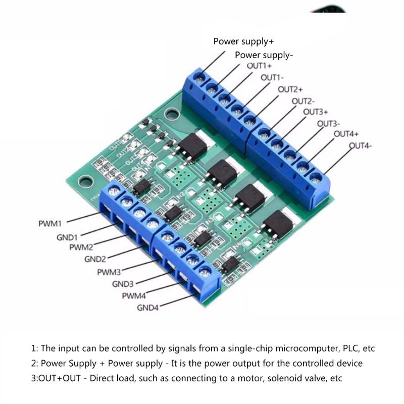 MOSFET 4 Channel Pulse Triggers Switches Controller Board for Motor LED Light 4-20V To 3.7-27V Driver Board Module 4 Way