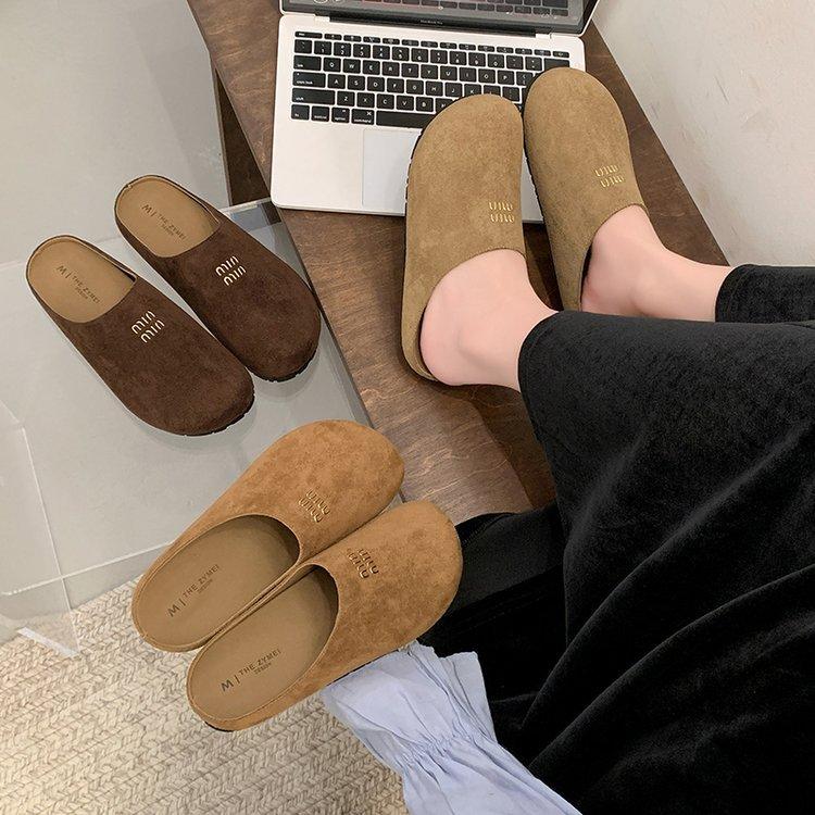 [Ushilai] French retro baotou one-pedal women's spring 2025 new outer wear casual versatile slippers