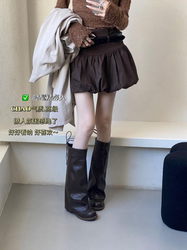 New Spot Korean Version Fashionable 2025 Autumn and Winter New Maillard Retro Stacking Boots Boots Boots Women's Pants Tube Riding