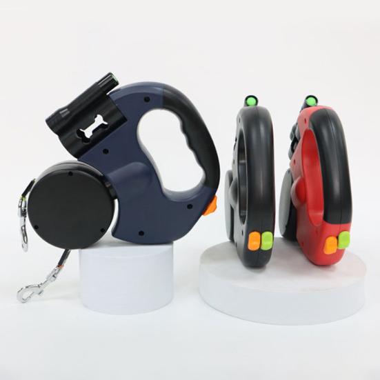 Podwójna smycz automatyczna dla psa, wytrzymała, z podwójną głowicą, obracana o 360 stopni i ze światłem LED dla psów małych, średnich i dużych