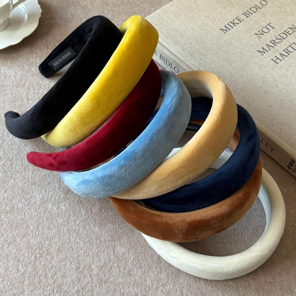 Women's Retro Soft Plush Headband - Wide-Edge, Colorful, High Skull, Solid Color Hair Accessory