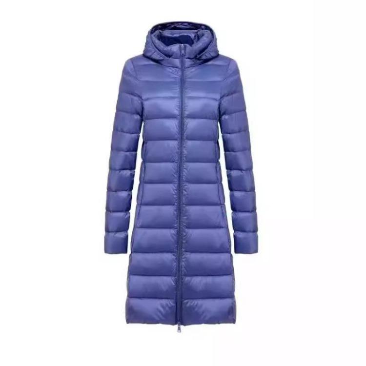Autumn Winter Women Lightweight Down Jacket Medium Long White Duck Down Coat Removable Hood
