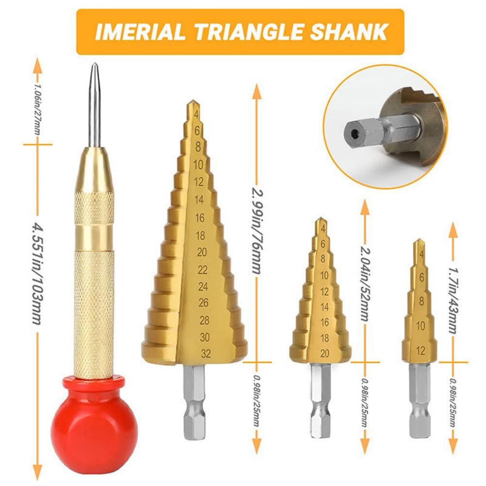 26Pcs Woodworking Step Drill Bit Three-point Countersunk Wood Plug Chamfering Drill Center Punch Positioner Set Hole Opener Tool