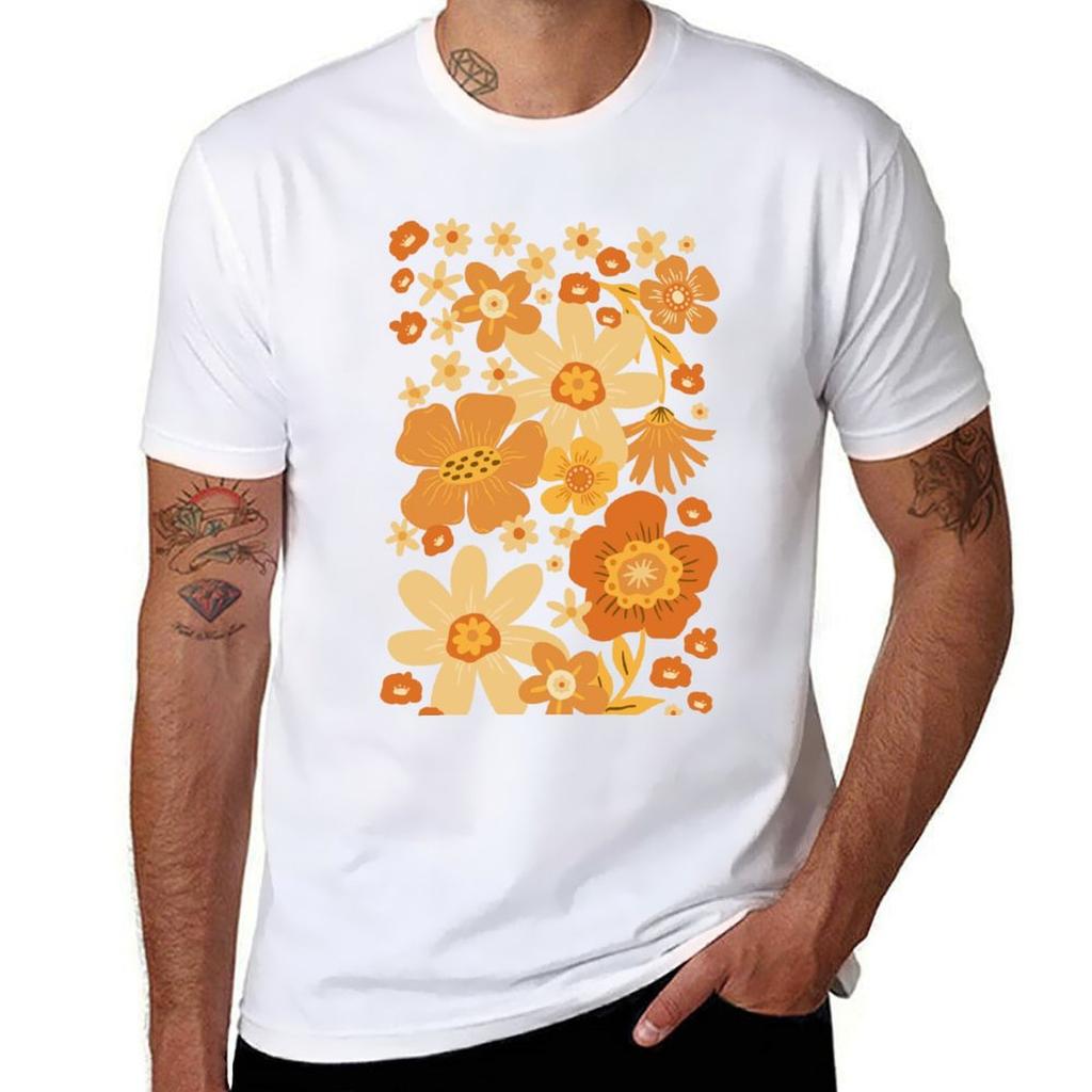 Groovy 60s Floral Party Cream Tshirt Big And Tall Gym Tshirt