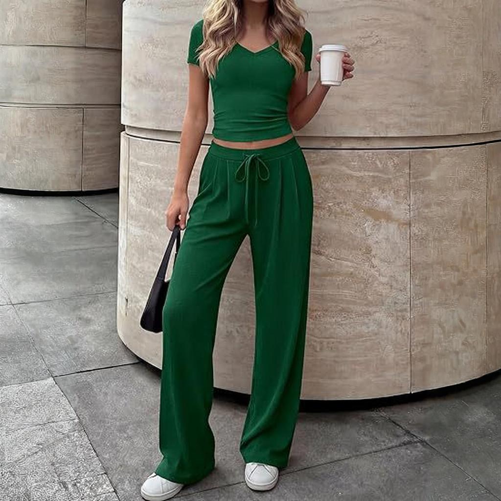 Women's Casual Elegant V-neck Casual Top And Pants Two-Piece Set