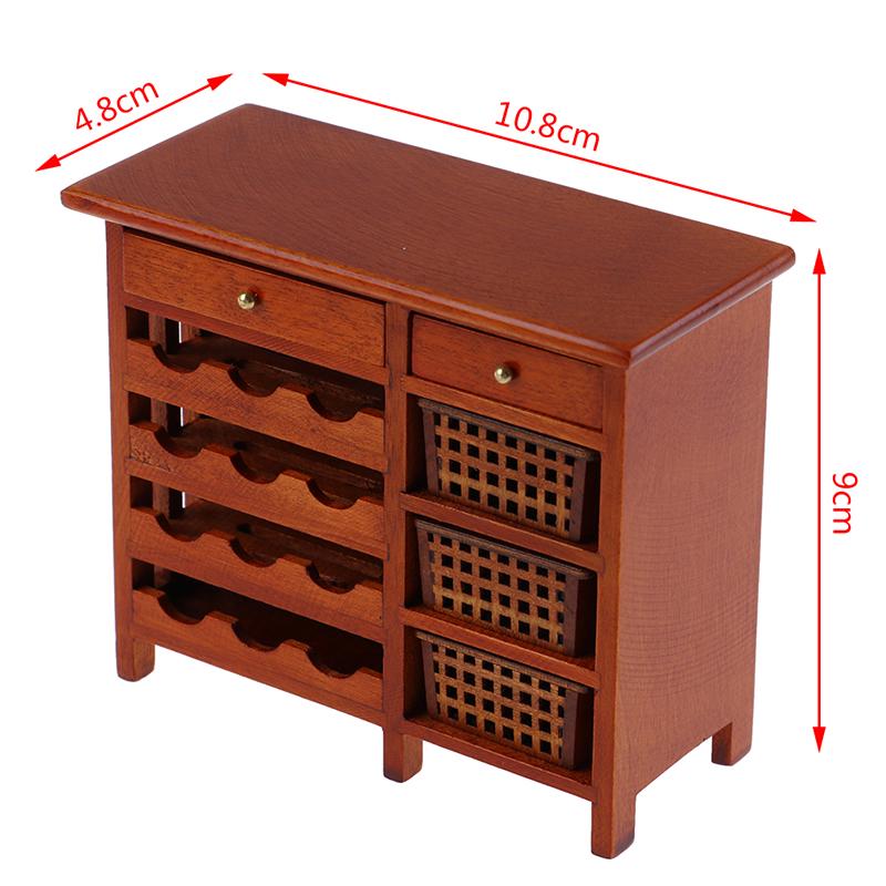 1pc 1/12 Simulation Model Mini Mahogany Wine Cabinet Wooden Drawer Cabinet Miniature Doll House Accessory Children's Toys