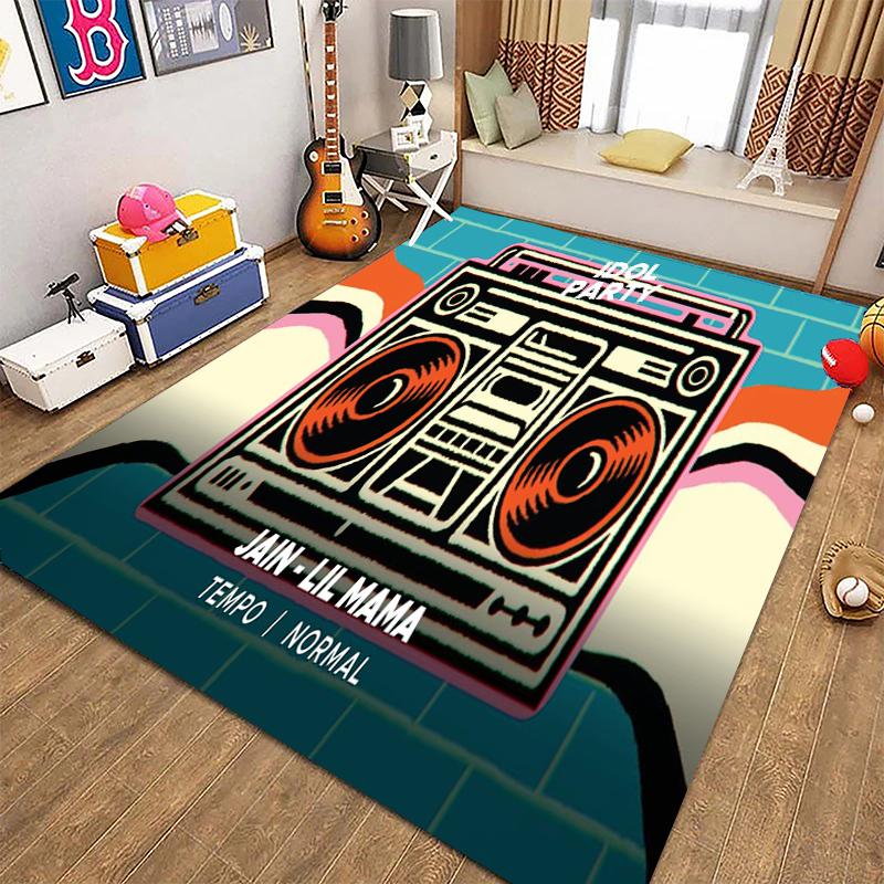 Alfombras Retro para Reproductor de Casete de Música para Sala de Estar, Dormitorio Infantil, Sofá, Felpudo, Alfombras de Cocina para Piso, Decoración Antideslizante, Regalo