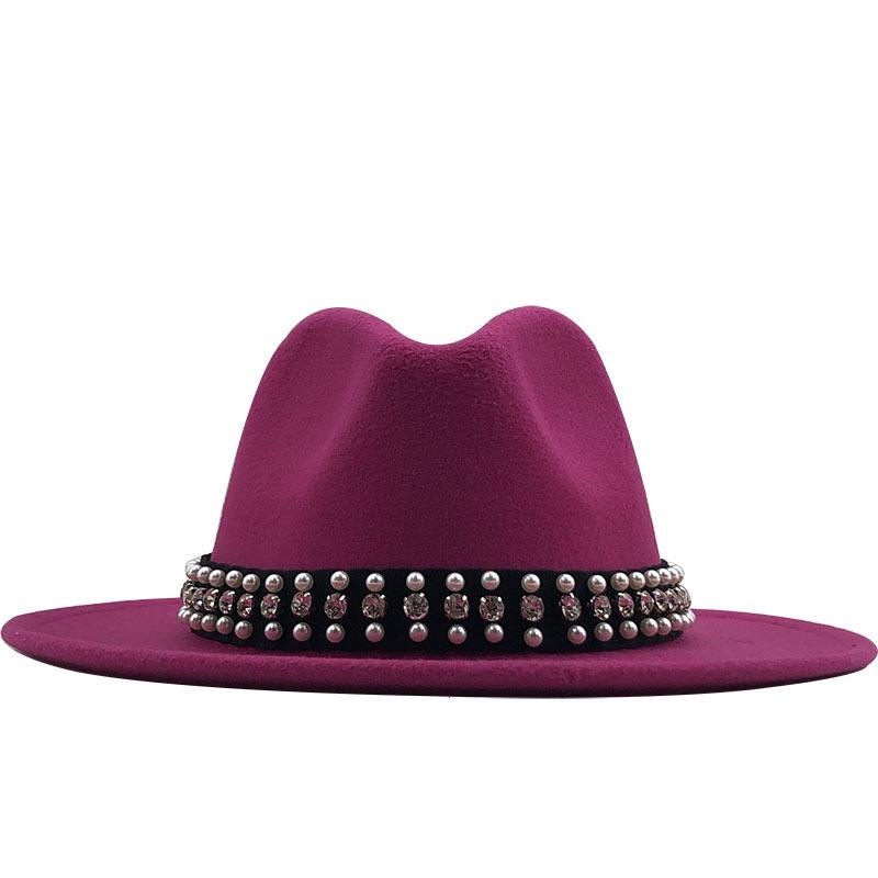 European, American and British Style Retro Fringed Pearl Chain Woolen Felt Hat Wide-brimmed Top Hat Korean Jazz Hat Lady Hat Tide
