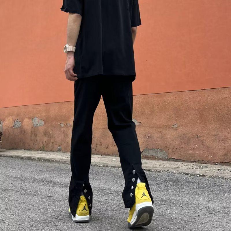 Men's Trendy Retro Black Flared Slim Jeans with Button Split Design