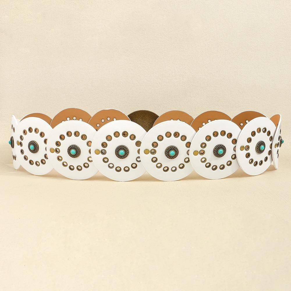 Exaggerated Wide Boho Disc Belt Rivet Carved Buckle Waist Belt Woman Vintage Belt  Dress Decoration