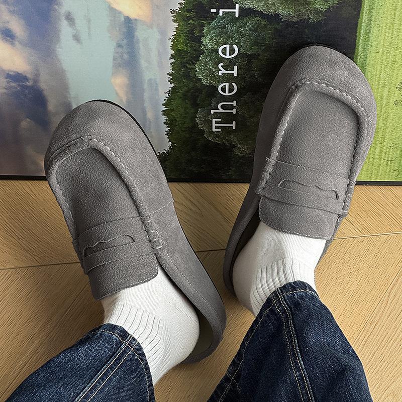 Vintage Comfortable Suede Casual Muller Shoes Fashion Lazy Commuter Height Boken Shoes 92286 Grey-J