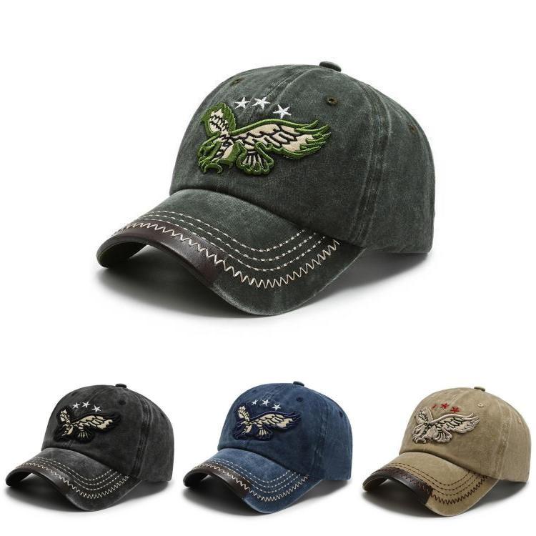 Trendy Black Adjustable Baseball Cap With Vintage Eagle Embroidery For Outdoor Style