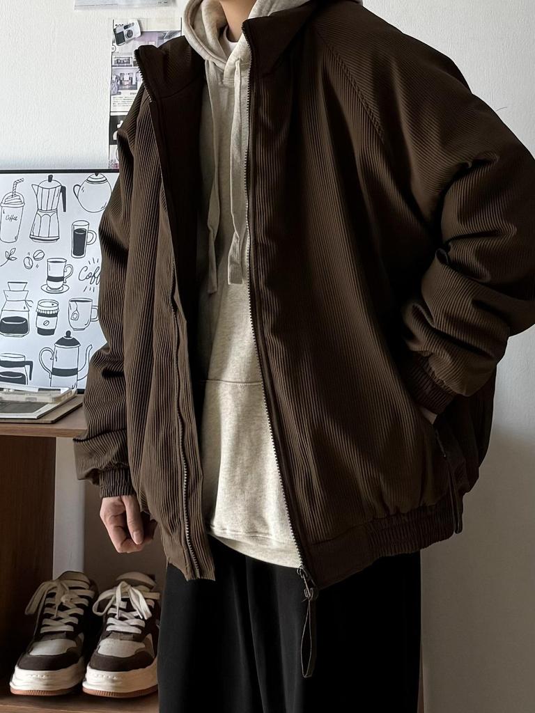 Men's Japanese Style Retro Stand Collar Raglan Sleeve Cotton Jacket - Autumn Winter Loose Fit