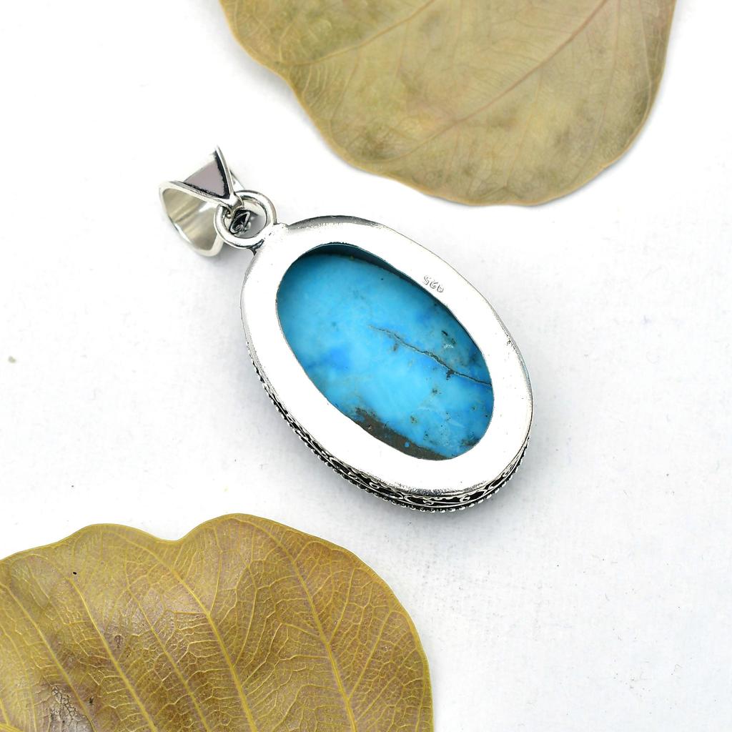Turquoise Gemstone Pendant: 925 Sterling Silver Handmade Pendant Necklace Jewelry