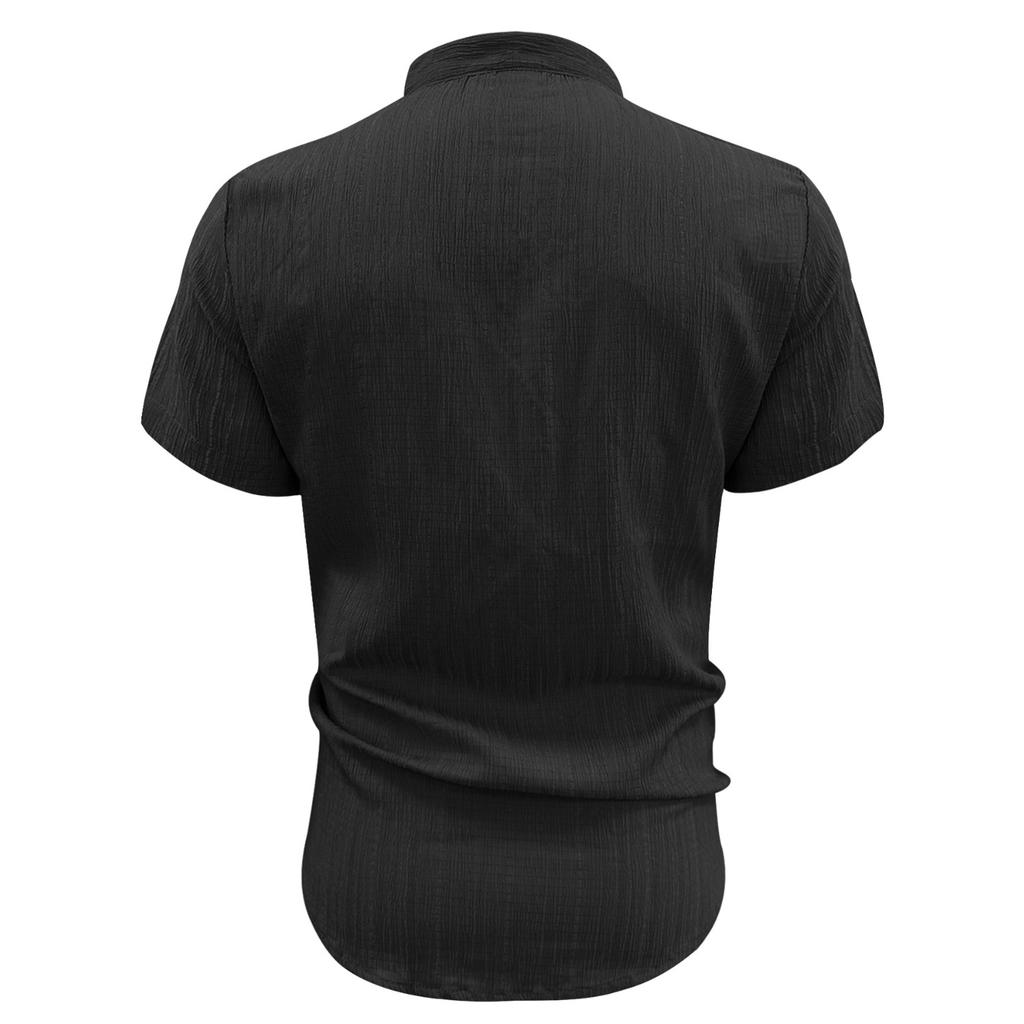Summer new men's casual versatile shirt solid color slim-fitting short-sleeved top