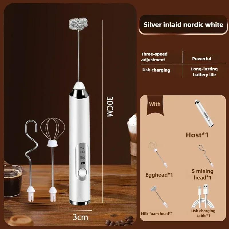Wiederaufladbarer Milchaufschäumer - 3-stufiger elektrischer Hand-Kaffeemixer Eierschläger Schneebesen Schäumendes Rühren für Latte, Cappuccino, Sahne