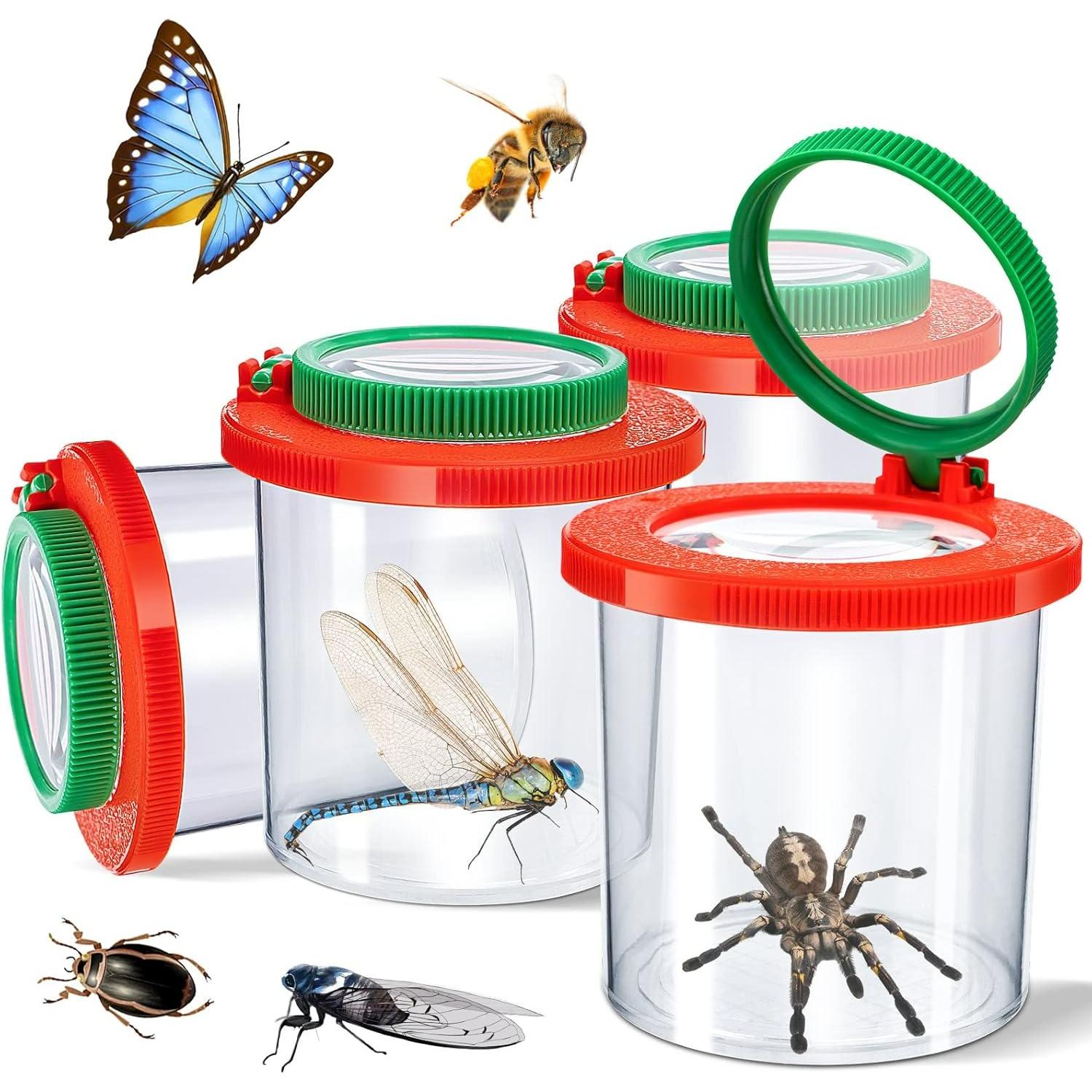 Insert Bug Viewer for Kids,4PCS Magnifying Insect Box Bug Catcher Kit for Kids Bugs Magnifier Container Critter Insect Bugs Cage,Magnifier Backyard 4Pcs