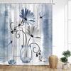 Floral Shower Curtain, Farm Daisy Dragonfly Rustic Wood Paneling Inspirational Quotes Butterfly Turquoise Home Bathroom Decor