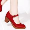  Mary Jane Shoes Square Heel Ankle Strap Round Toe  High Heel Pumps Female Comfortbale Soft Sole Party Wedding Red Shoes