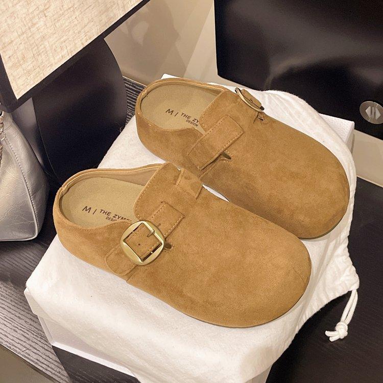 Thick-bottomed Boken bag head slippers women's 2025 autumn and winter new round head one-pedal lazy leisure thick-bottomed Boken half-drag
