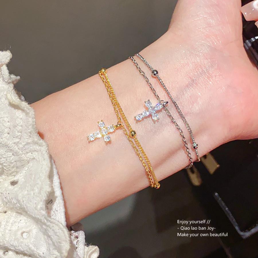 Bracciale con Ciondolo a Croce con Pietre di Zircone per Donne Gioiello Elegante Regalo