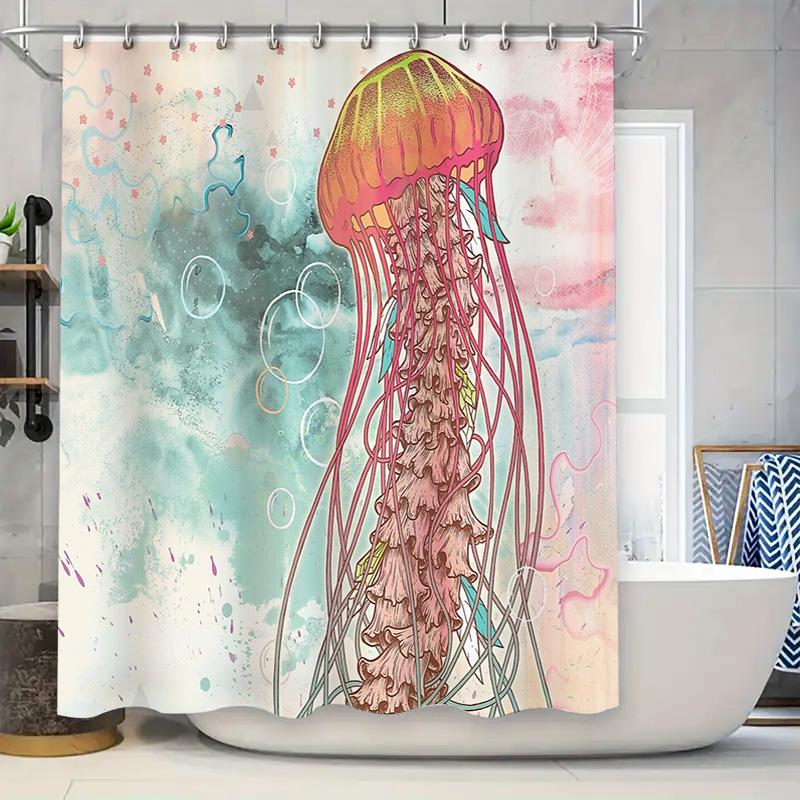 

Ocean Wave Shower Curtain Sea Coral Pattern Bathroom Decor Blue Green Teal Beach Coastal Home Decor Modern Artistic Washable Fab W60H190(CM)-1 Pcs