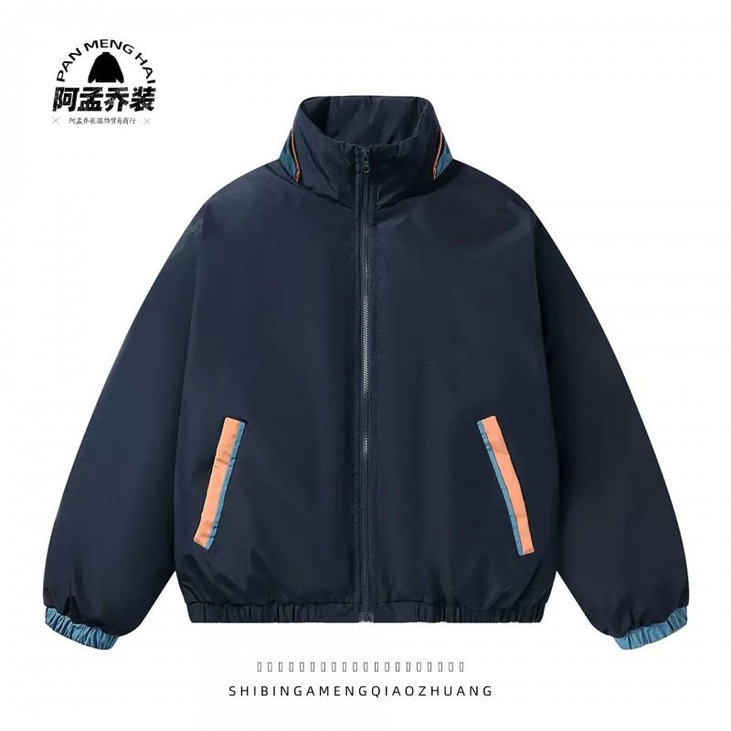 Mens Winter Stand Collar Thick Cotton Coat Casual Loose Harajuku Style Warm Outerwear