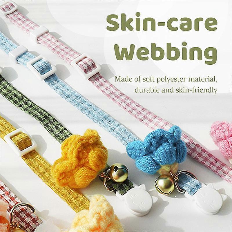 Adjustable Cat Collar Lightweight Anti-Escape Kitten Collar Safety Quick Release Comfortable With Bell Woolen Flowers For Cats