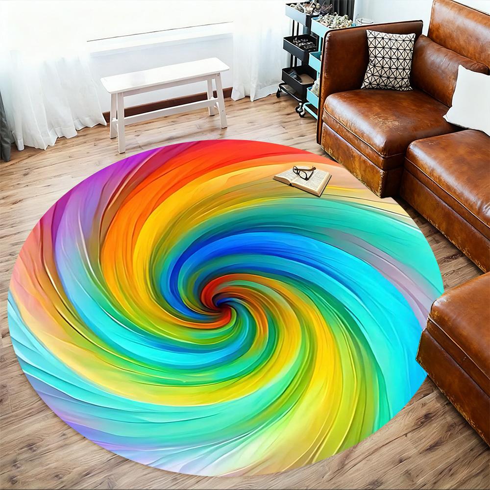 1pc rainbow swirl Round Chair mat Area Rug - Non-Slip, Floor Mat for Office, Bedroom, and Indoor Decor -1002250