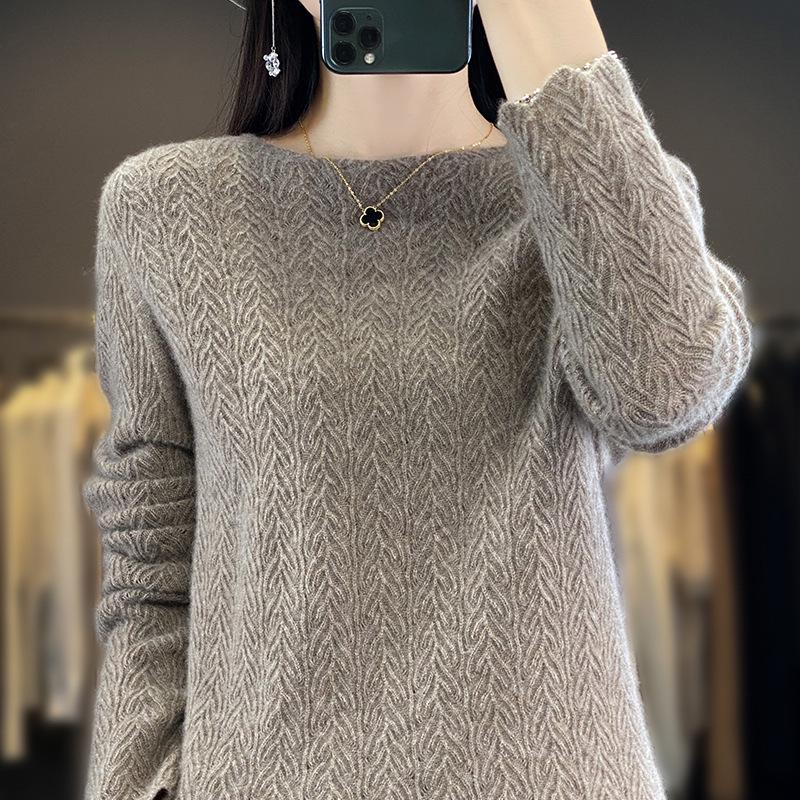 Women's 100% Pure Wool Loose Knit Hollow-Out Pullover Sweater
