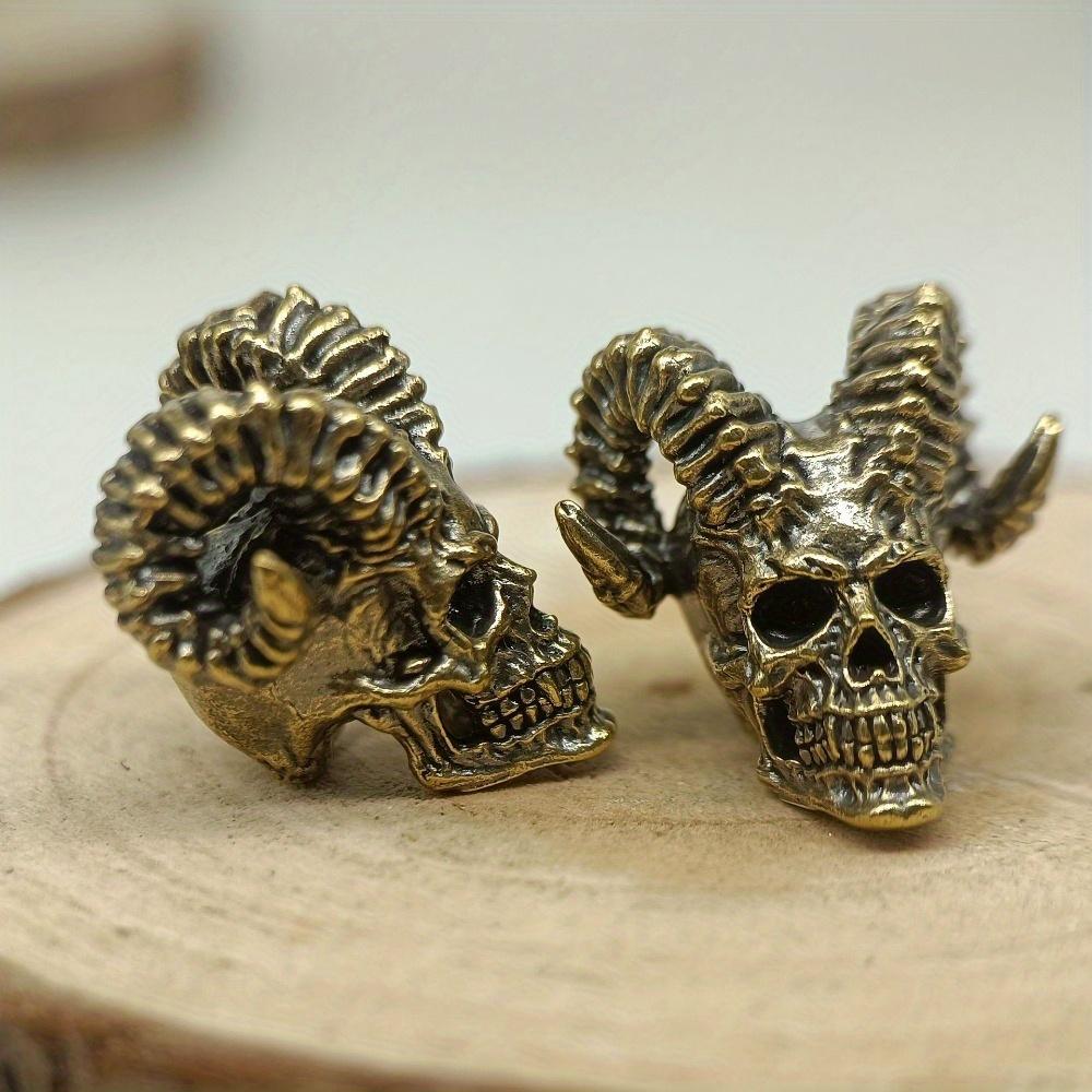 Goat Horn Skull Head Brass Knife Beads EDC Outdoor DIY Accessories Woven Lanyard Pendants Jewelry Punk Bracelets Charms