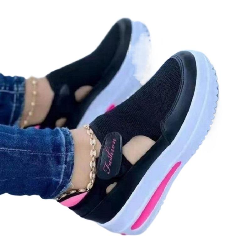 Léto nové Prodyšná síťovina na klínku Neformální sportovní boty Plus velikost 43 Neklouzavá žena Boty na vulkanizaci Platforma Dámské Tenisky