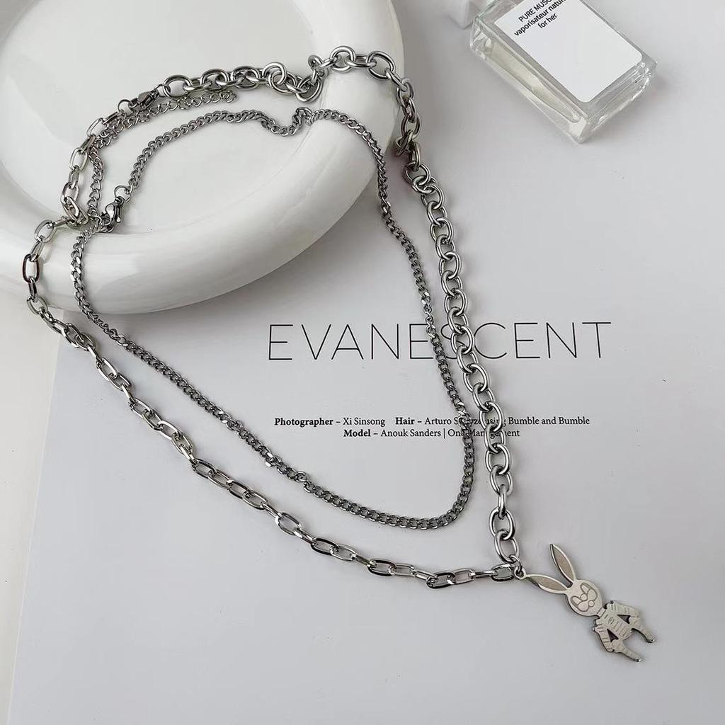 "European & American Double-Layer Love Necklace: Hip-Hop Inspired Long Sweater Chain for Women"