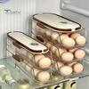 Automatic Rolling Egg Container Fridge Storage Box Food Grade BPA Free Transparent Stackable Fridge Organizer with Lid