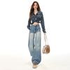 American retro Spice Girl Low Waist Slightly Straight Jeans Women's Wide Leg Drop Versatile Floor Pants Vintage Blue Trousers